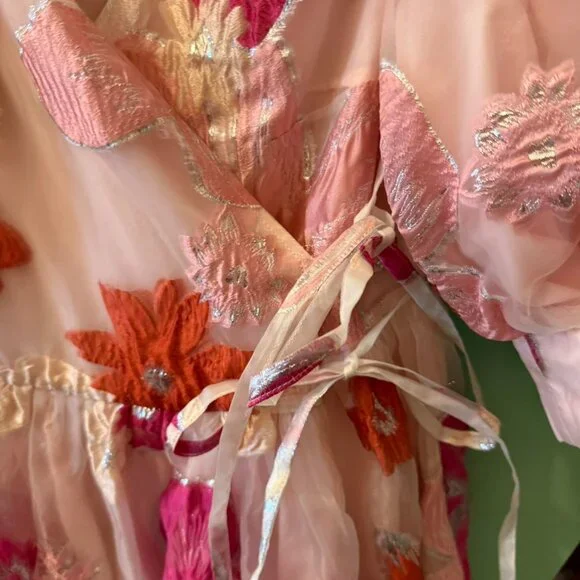 Sister Jane rare pink and red floral wrap dress size small - Picture 7 of 8